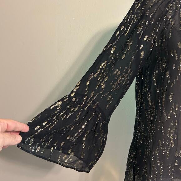 Lily Pulitzer Womens Size XS Black Sheer Gold Inlay Long Sleeve Blouse Top - Picture 5 of 11